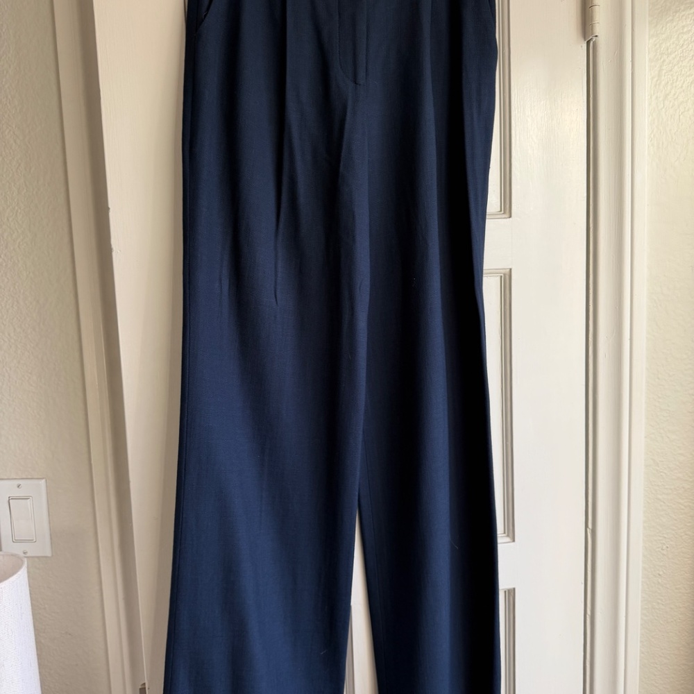 Veronica Beard High Waisted Wide Leg Navy Pants